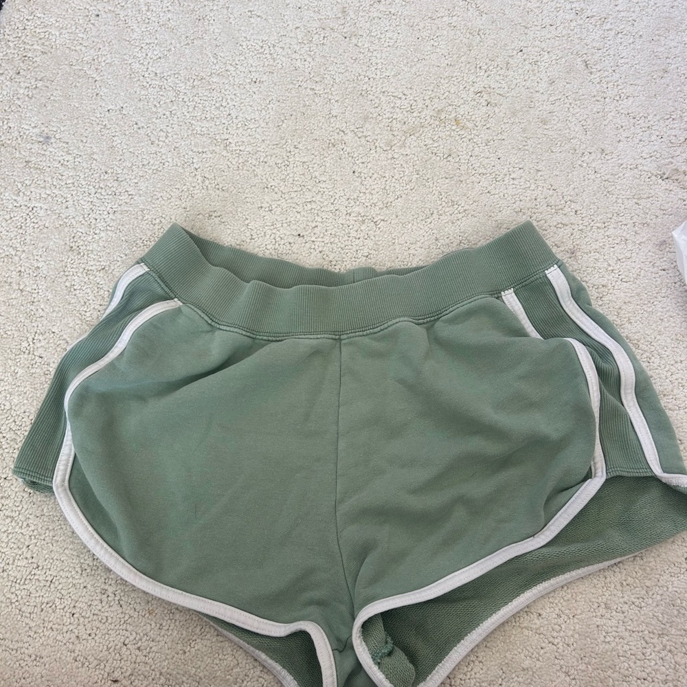 aerie Sage Green Athletic Shorts with White Trim